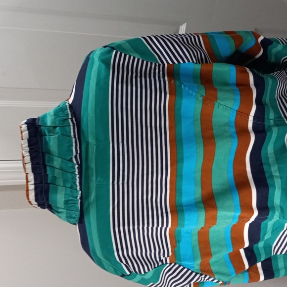 Striped Jacket, Draw String Collar W/ Snap up Sleeves Sz XL - Picture 4 of 8
